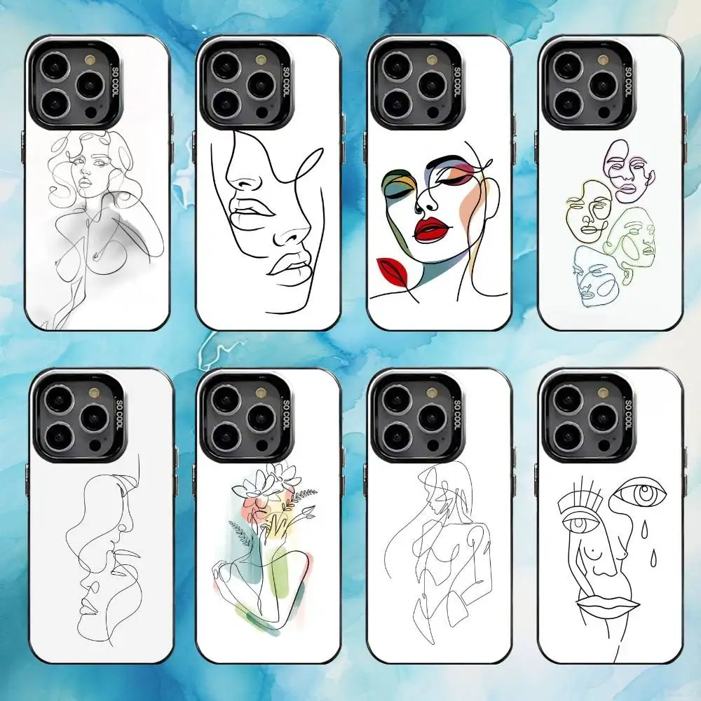 

Line Art Phone Case For iPhone17,16,15,14,13,12,11 Plus,Pro Max Black Candy Matte Shockproof Cover