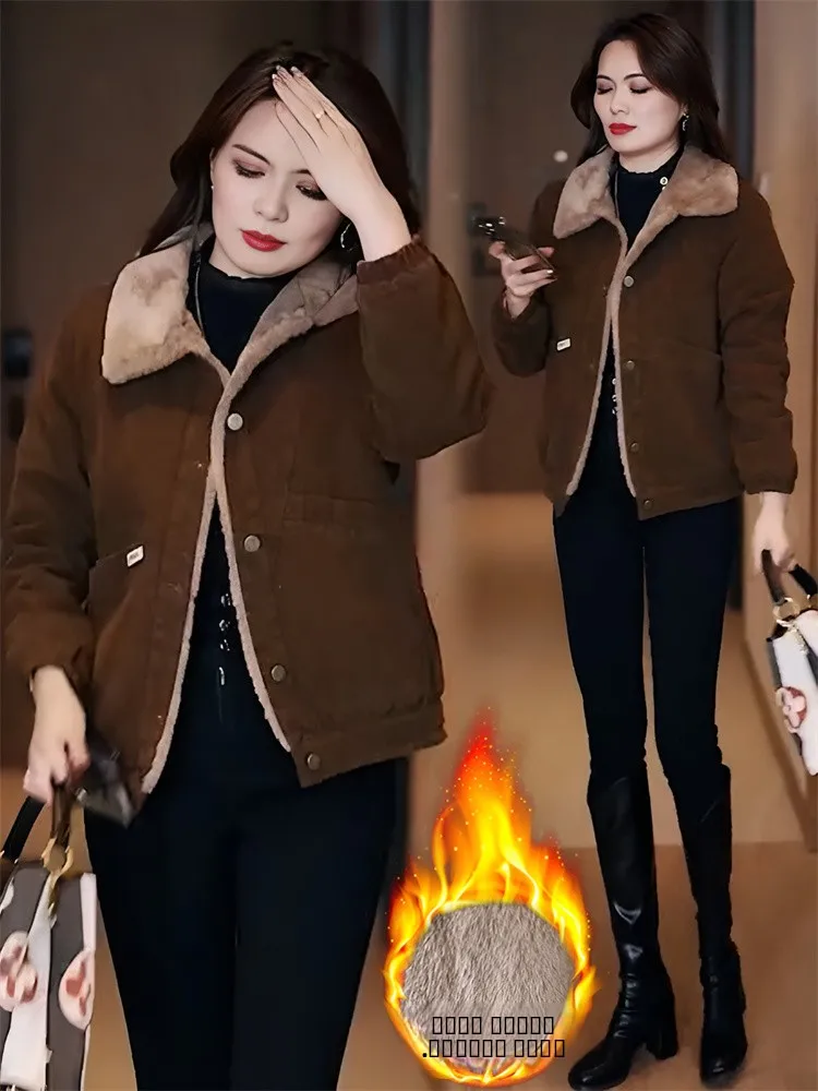 Thiened Fce Dames Katoenen Jaet Warme Bovenkleding Retro Faionable Winter Nieuwe Sle voor Moeders van middelbare leeftijd Koreaanse Sle