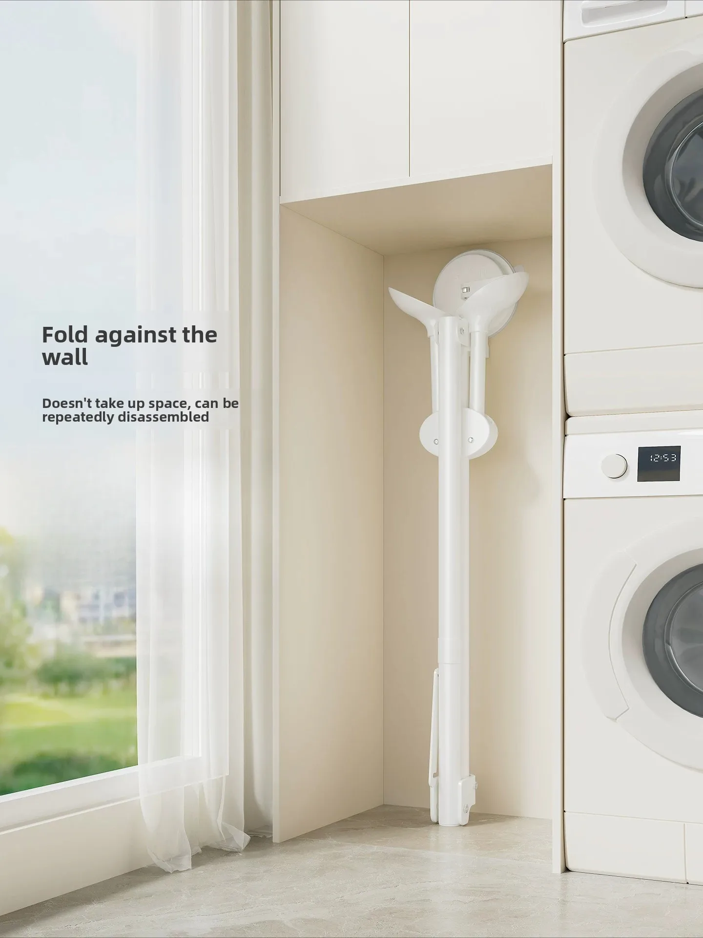 Balcony does not take up space, suction cup folding drying rack,  hanging hanger, indoor household quilt drying support rod