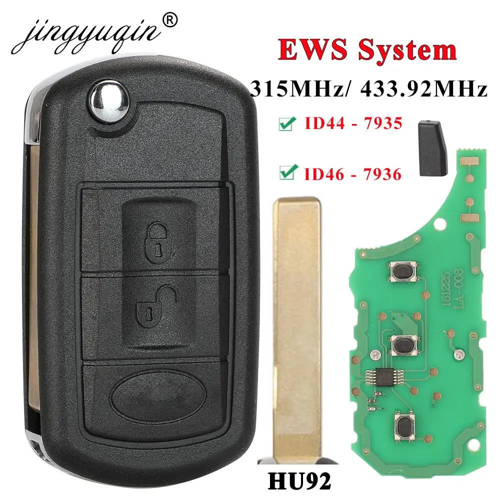 Jingyuqin-llave de coche abatible EWS ID44 / ID46 315/433.92Mhz para LAND ROVER Range Rover Vogue 2006-2009 HU92 3, Control remoto plegable