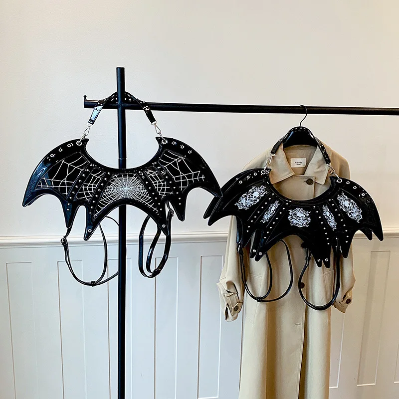 Cute Bat Shape Crossbody Bag Ladies Versatile Fashion Backbag Punk Style Skull Bag Spider Creative Handbag Underarm Bag Clutches