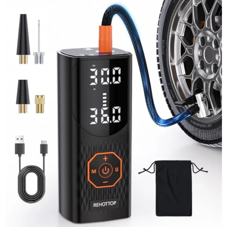 

Tire Inflator Portable Air Compressor 160PSI Air Pump For Car Tires with Digital Pressure Gauge LED Light and Fast Inflation -