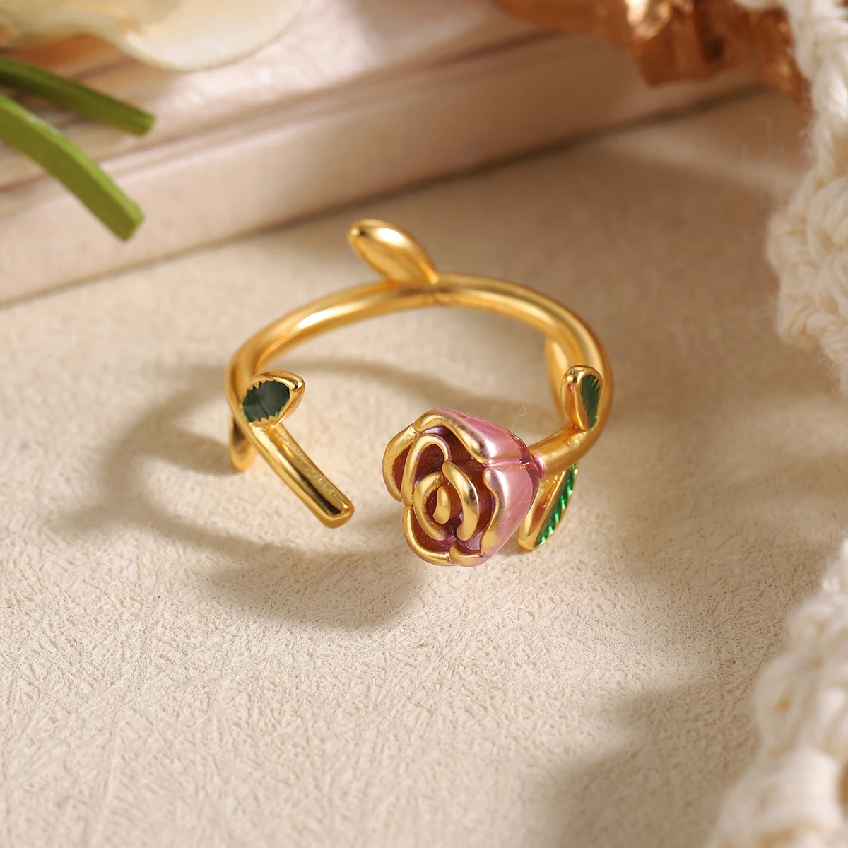 Elegant Rose Flower Ring for Women, Romantic Gold Plated Floral Jewelry, Perfect Gift for Her, Anniversary Present