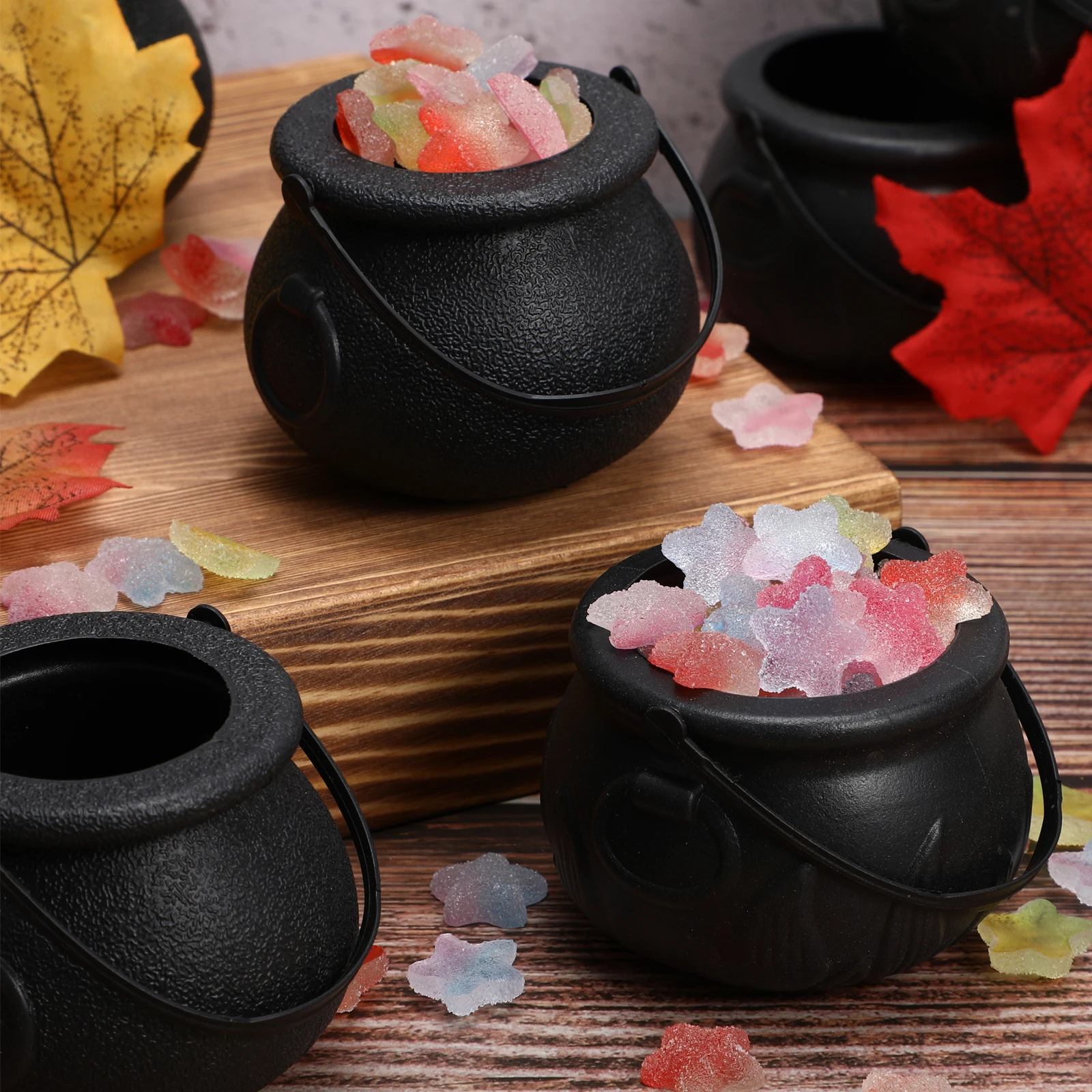 

12Pcs Halloween Seau Witch Cauldron Children Handheld Candy Jar Cookies Biscuits Holder Seau Evil Witch Fire Bucket Party Favors