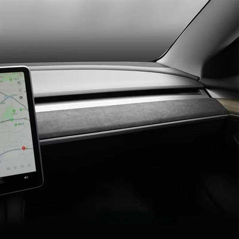 For Tesla Model Y Model 3 2019-2023 Italy Suede Wrap Dashboard Panel Trim Cover Sticker Protector Pad Car Interior Accessories
