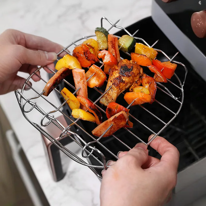 Outdoor grill set with skewers square air fryer grill steamer stainless steel barbecue bracket Double-layer barbecue grill