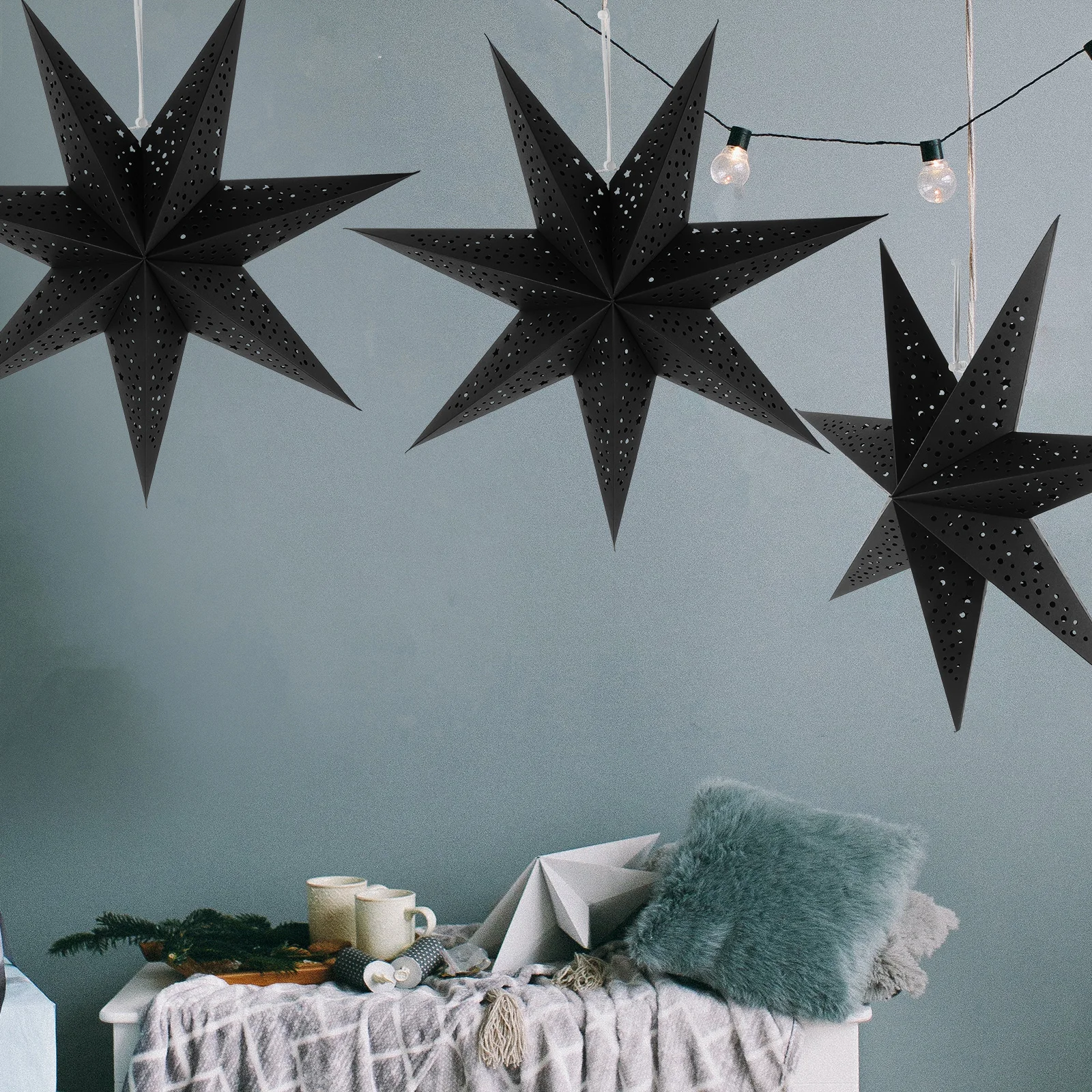 

3Pcs Star Shaped Lampshade 3D Paper Lantern Pendant for Holiday Party Home Ceiling Decor Christmas Light Cover