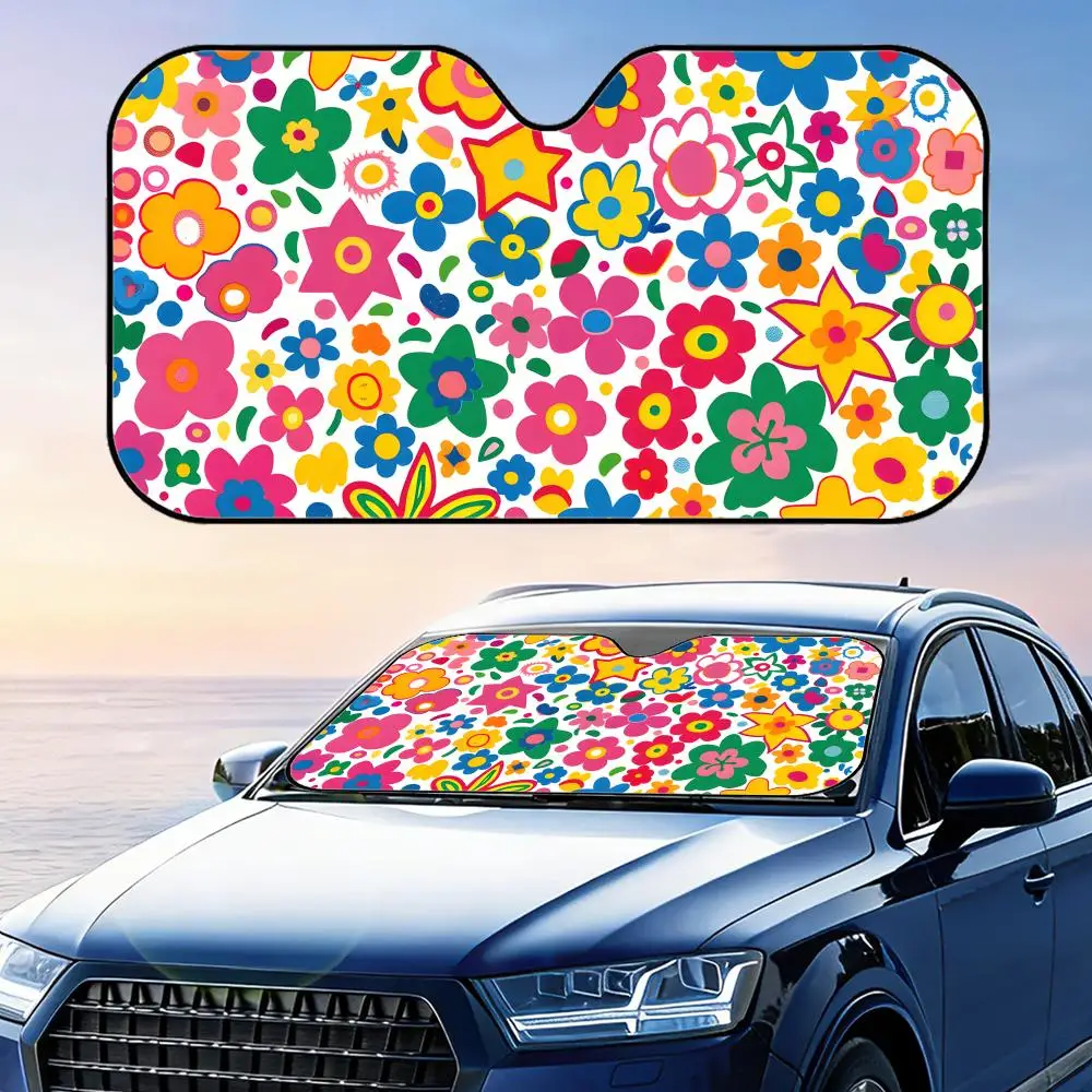 

Солнцезащитный козырек Groovy Flowers из алюминиевой фольги, многоразовый, для автомобиля, защита от УФ-излучения, теплоизоляция, накидка на лобовое стекло