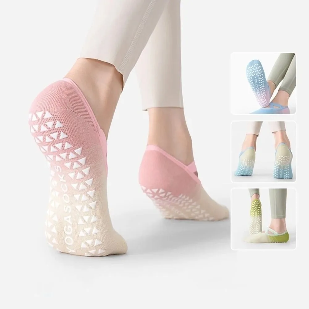 Sweet Non-Slip Gradient Silicone Yoga Socks Patchwork Breathable Fitness PilatesSocks Sweat-Absorbent Soft Floor Socks Workout