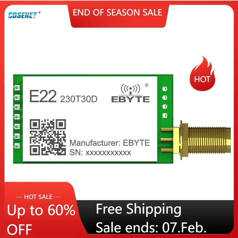 Lora Wireless RF Module 230MHz CDSENET E22-230T30D Low Power 30dBm 10Km SMA-K RF Interface Long Distance Low Power
