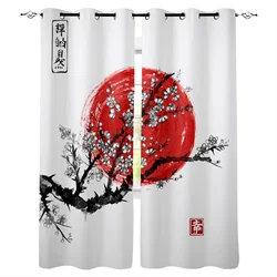 White Plum Sun Chinese Style Ink Painting Japan Curtains Drapes For Living Room Bedroom Kitchen Office Blinds Window Curtain