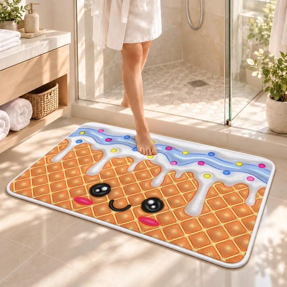 Cartoon Cream Cake Floor Mat Flannel Rug Soft Non Slip Door Mat for Bathroom Bedroom Entryway Home Decor Gift