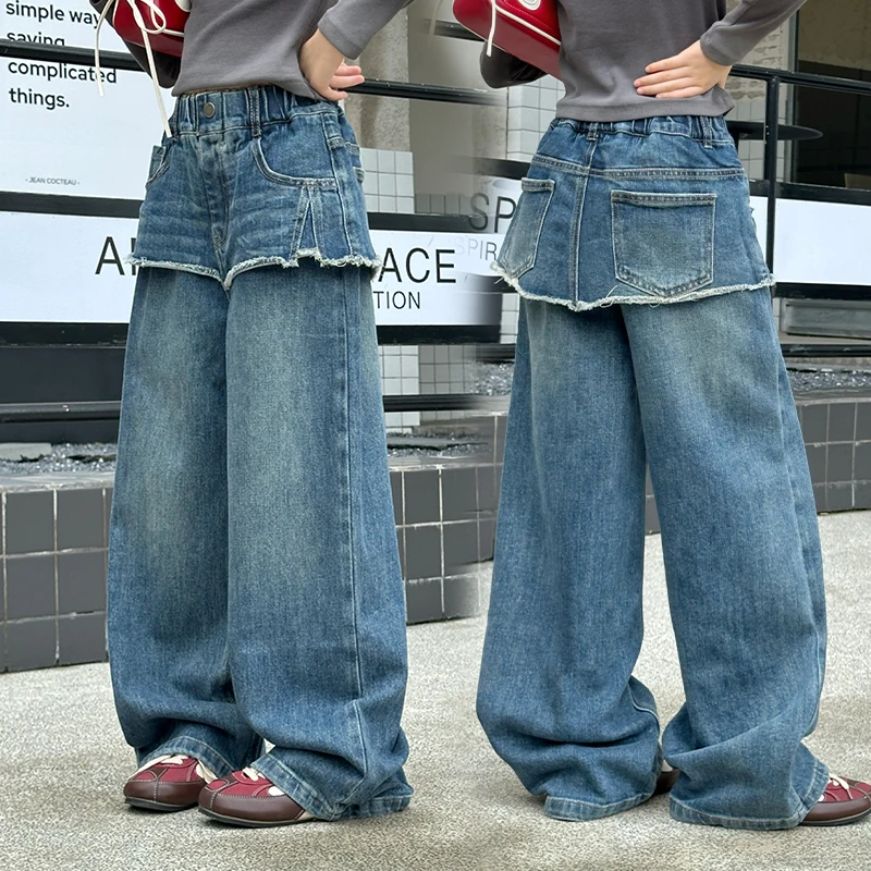 

2025 Fall New Korean Style Fashion Wide Leg Denim Pants Comfortable Versatile Retro Blue Casual Long Pants