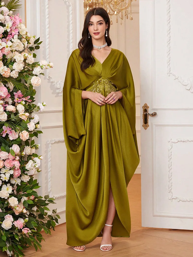 2025 vestido muçulmano cetim flor bordado kaftan abaya alta qualidade maxi vestidos longos turquia africano robe islam roupas festa