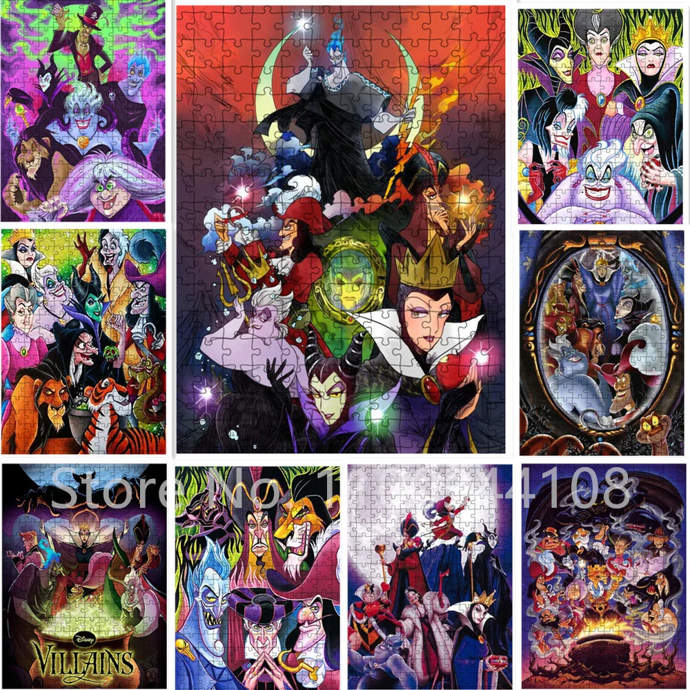 Disney Puzzle 1000 Pieces Villains Cartoon Jigsaw Puzzle for Adults Kids Educational Intellectual Diy Assembling Toys Game Gift