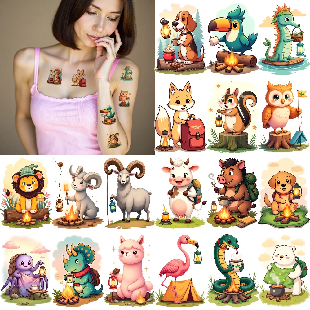 28 قطعة الوشم المؤقت الحيوان التخييم مقاوم للماء طويلة الأمد ملصقات الجسم تصاميم الوشم ملصقات الوشم المؤقت ل