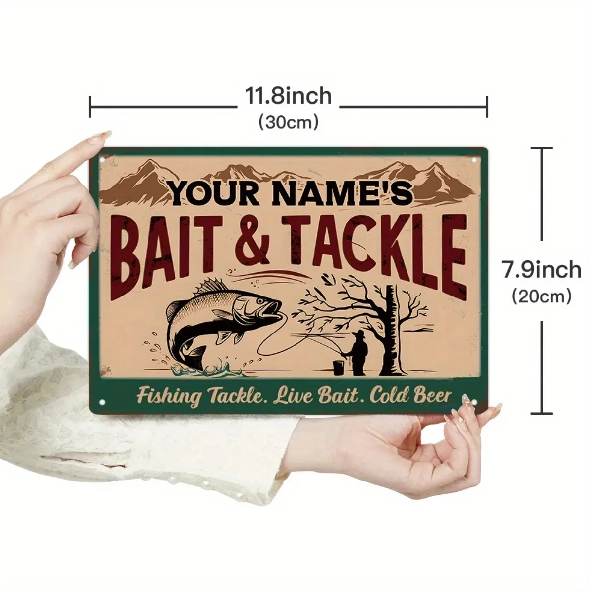 Custom Text 2D Flat Fishing Theme Vintage Metal Tin Sign Personalized Home Wall Decor Plaque