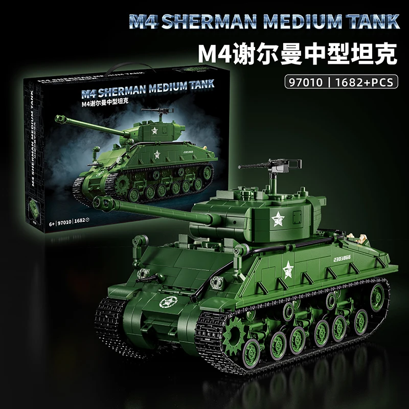Amerikaanse M4 Sherman Medium Tank Wereldoorlog II Bouwstenen Jongen Assemblage Speelgoed Gevolgd Gepantserd Voertuig Zwaar Educatief Speelgoed