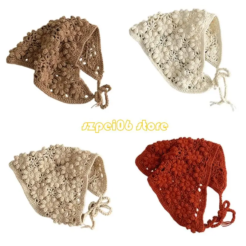 

45BF Baby Girls Vintage Crochet Headwear Soft Knitted Bandana for Toddler Accessories