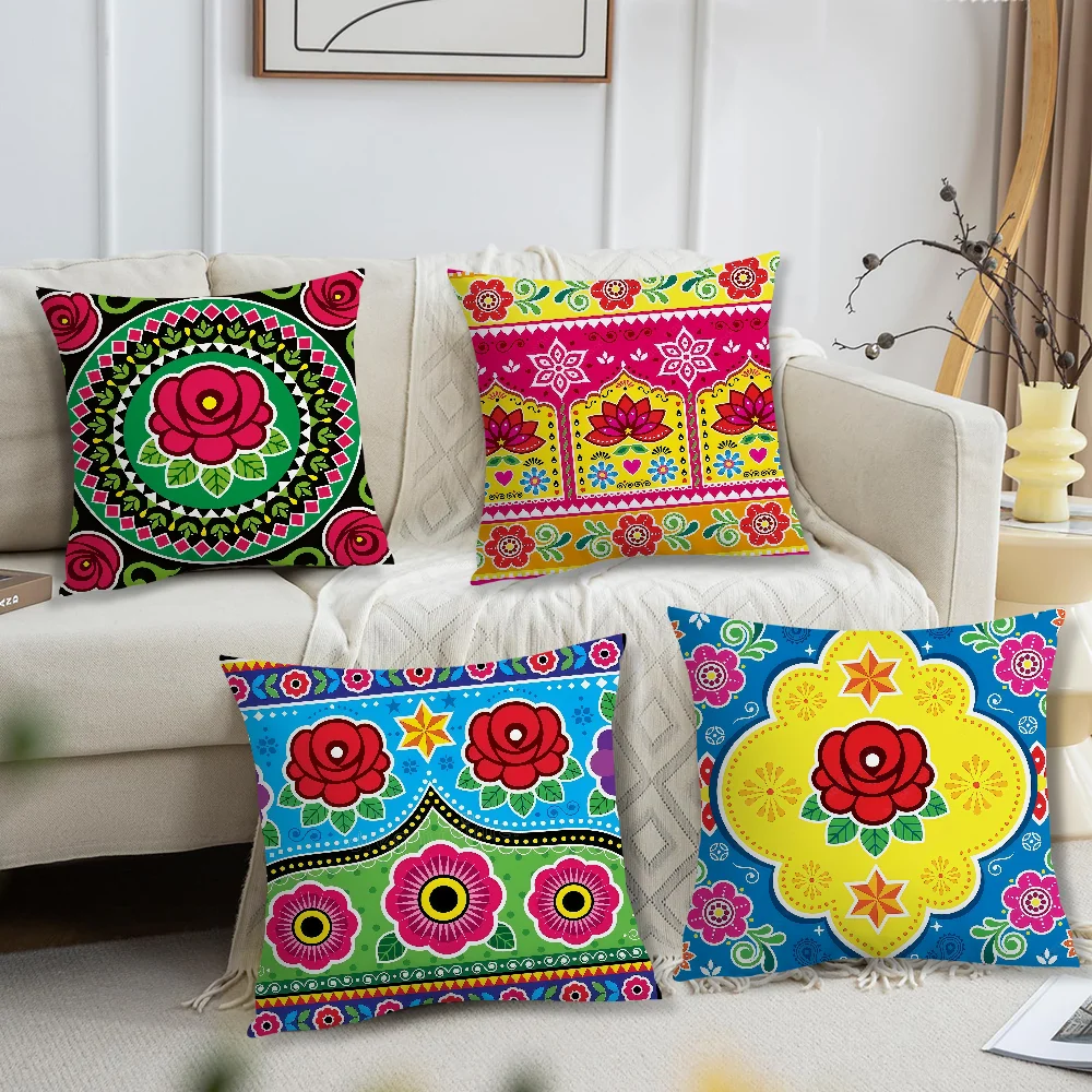 Retro Flowers Ethnic Fashion art cushion cover Comfortable soft Pillow Case for Sofa Living Room Home Decor Protective Covers