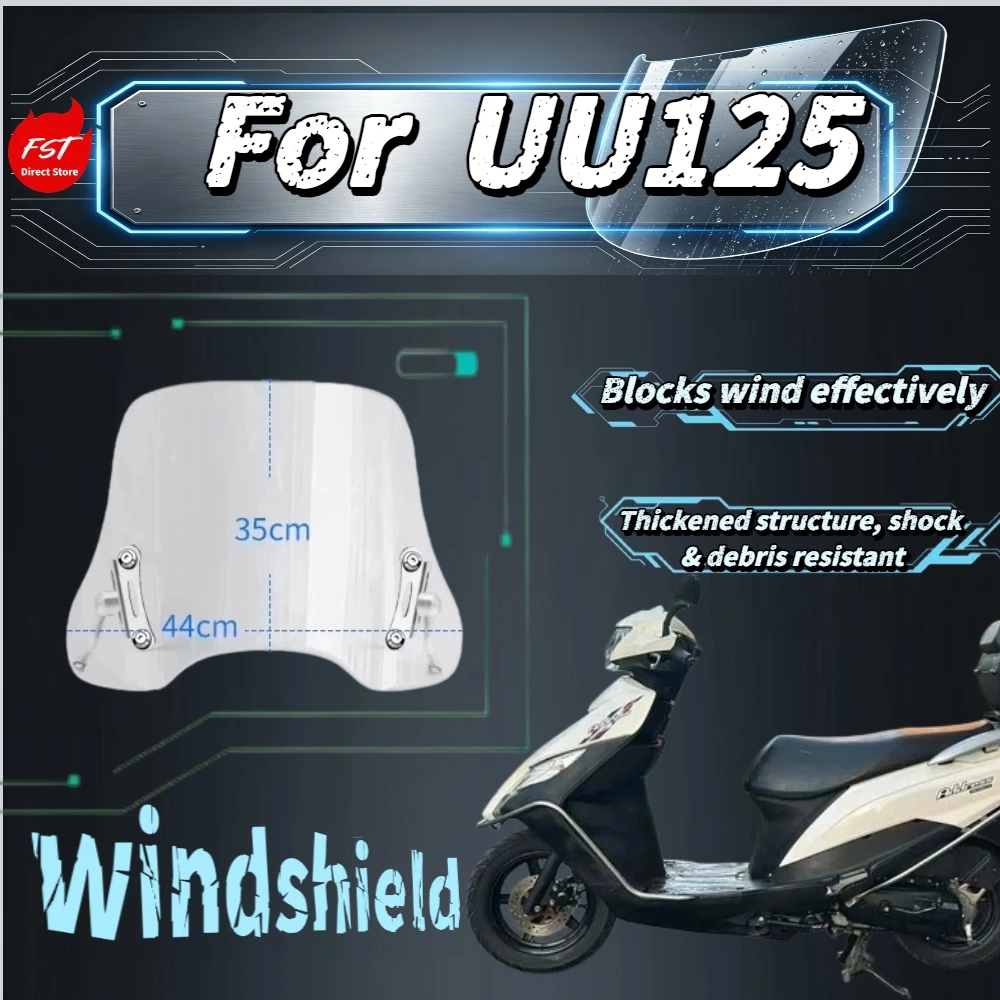 

For UU125 Scooter Elevated Front Windshield Imported Glass High Transparency Easy Install Modified Parts