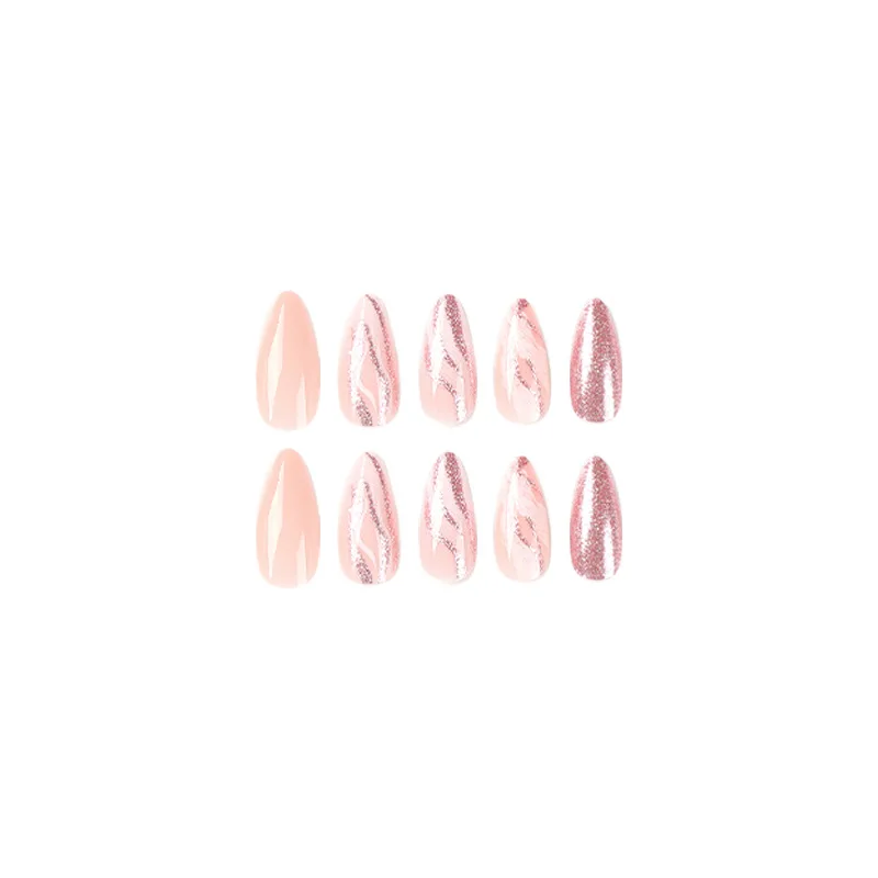 24 pzas Uñas postizas largas francesas con brillantina, incluye 1 pegamento de gel y 1 lima 4