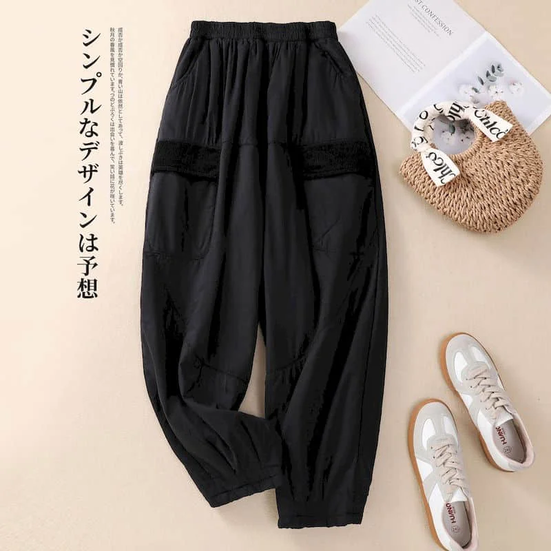 Solid Lantern Pants for Women Vintage Trousers Women Lightweight Cotton Added Casual Winter Warm Quilted Pants Women Clothing