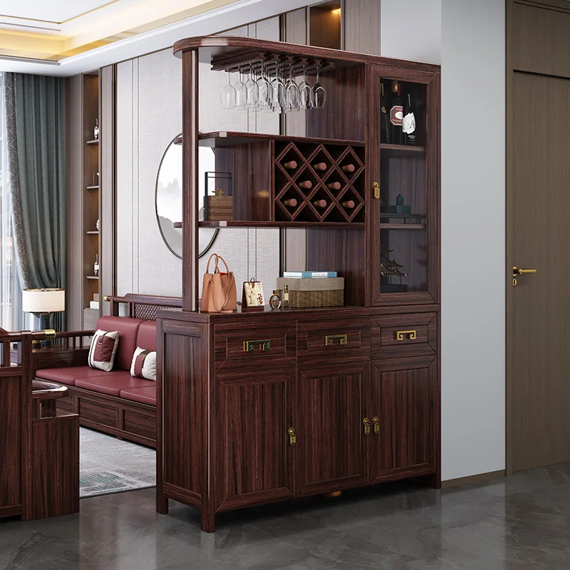 Mueble de habitación de madera maciza de oro negro, mueble divisorio de doble cara, nueva sala de estar china, mueble para vino, zapatero