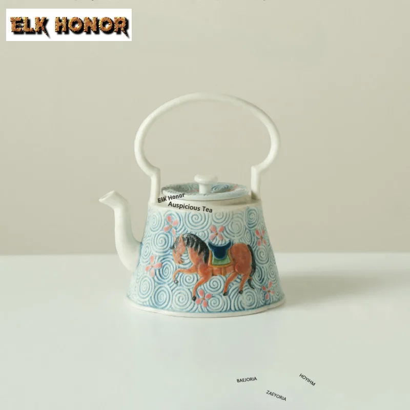 

130ml Zodiac Horse Rock White Teapot Elegant Tea Infuser High-handled Pot Tea Brewing Kettle With Ball Hole Tableware Ornaments