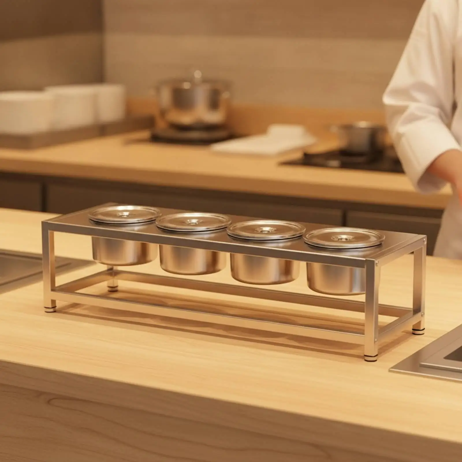 Stainless Steel Condiment Rack with Recessed Cups for Countertop Sauce Organizer for Restaurant Self Serve Toppings Holder for