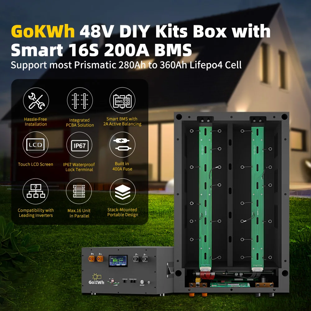 EU Stock DIY Kits 48V 280ah Lifepo4 battery 51.2V 320ah Kits Box With 2A Active Balancing 16S 200A Smart BT Inverter BMS No Tax