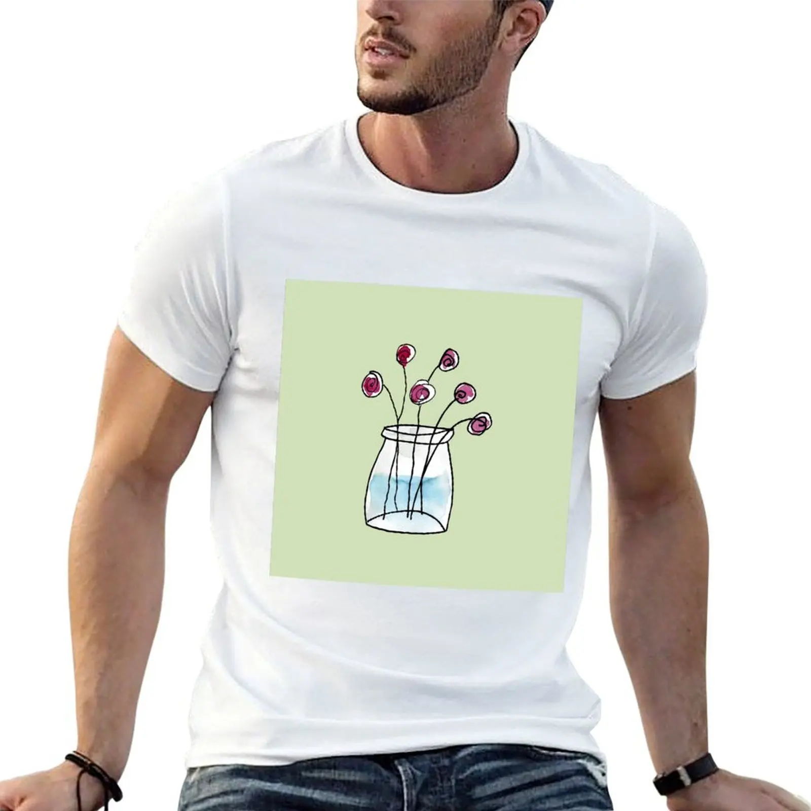 

Flowerpot with watercolor (pale green background) T-Shirt cotton t shirts man 100% t shirts for man pack cotton T-Shirt