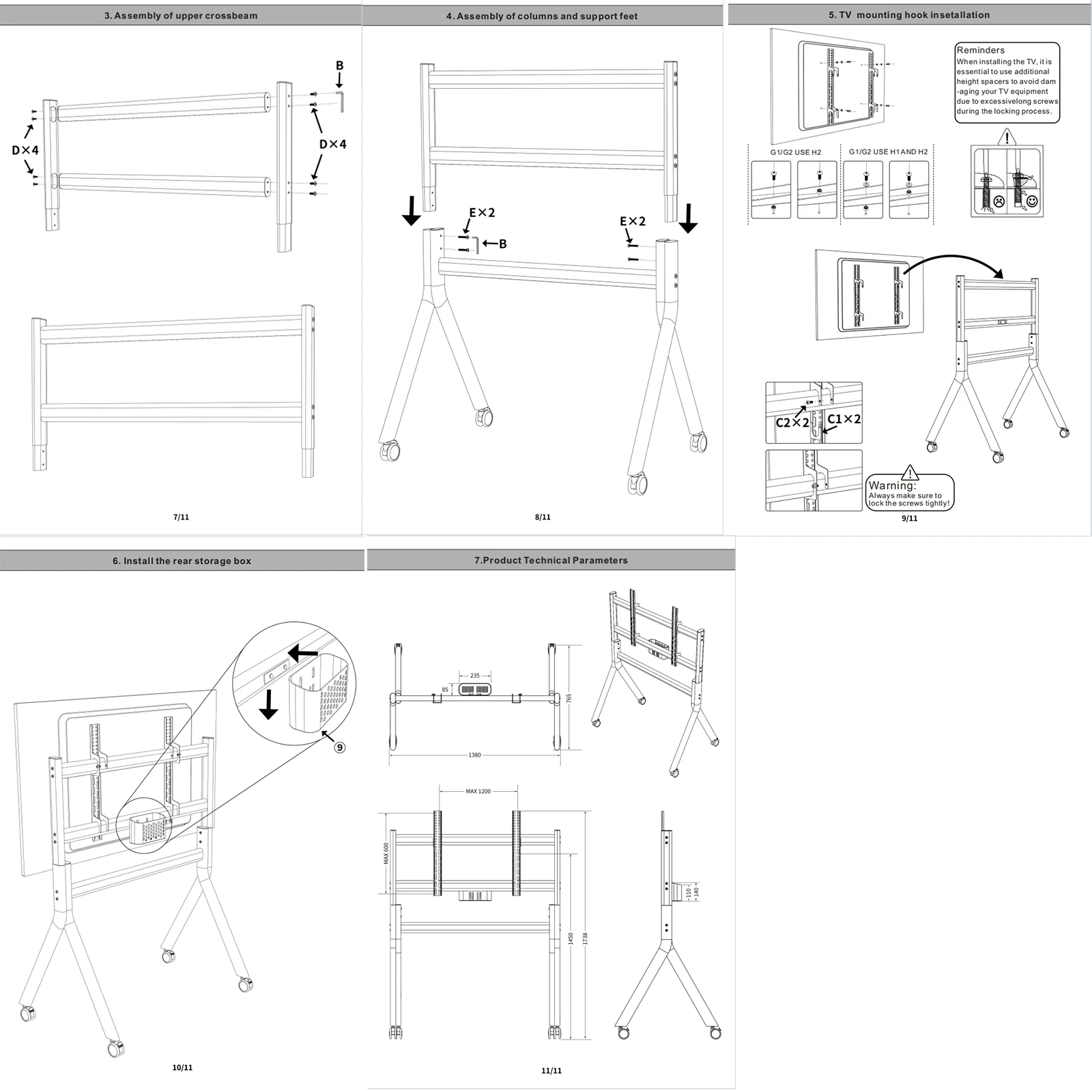 

Усиленная передвижная подставка для телевизоров с диагональю 86-110 дюймов, портативная угловая напольная стойка для ТВ, максимальная нагрузка 485 фунтов/220 кг, с блокирующимися колесами