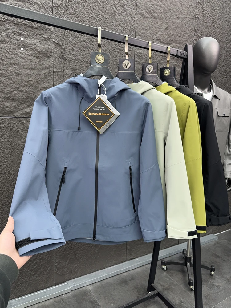 

Men's Outdoor Spring Jaet Pampa& Brand Full Glue Waterproof Soft ell Hooded Jaet Faion Urban Sle Long Sve Coat