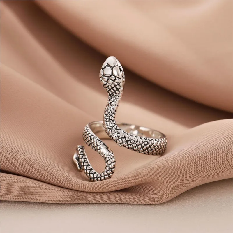 Vintage Thai Silver Color Snake Rings for Women Niche Trendy Winding Snake Party Jewelry Friends Gifts