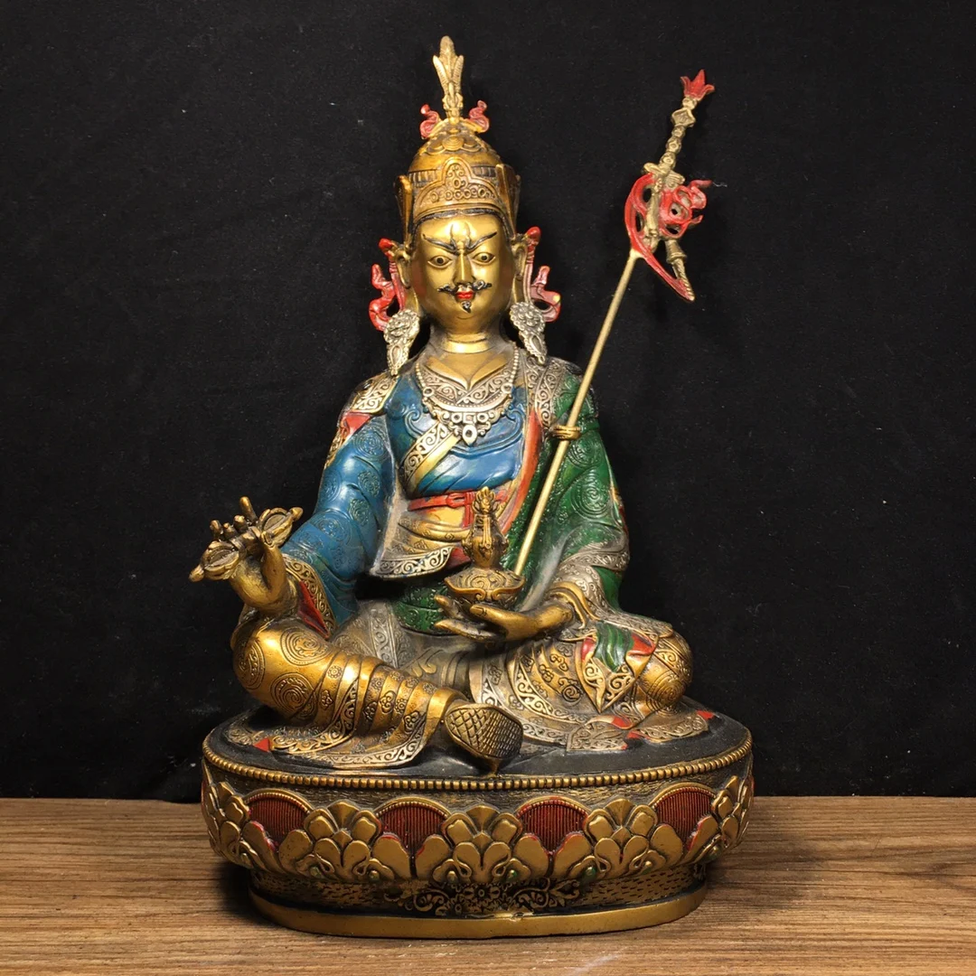 

Pure copper painted Tibetan Buddhist Padmasambhava Guru Rinpoche Buddha statue Height 30CM, length 18cm, width 14cm,1550 G