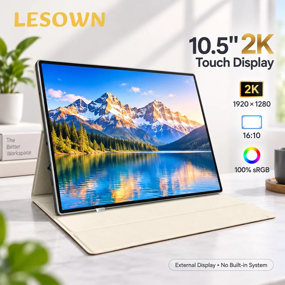 LESOWN 10.5 Inch Touch External Screen 2K Resolution Driverless Portable Display for Laptop