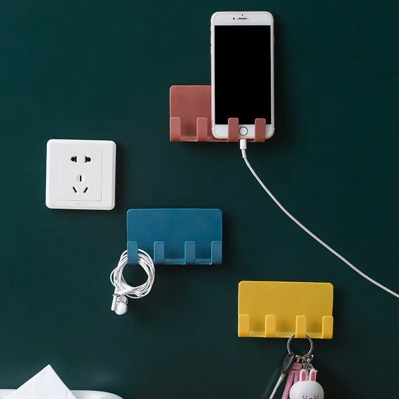 Creative Sticky Phone Charging Bracket Home Wall Non-marking Storage Hangers Plug Hooks No Hole Punch