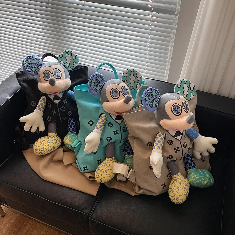 Fashion Mickey Mouse Plush Canvas Backpack - Cute Cartoon Character Backpack for Women, Large Capacity Casual Travel School Bag