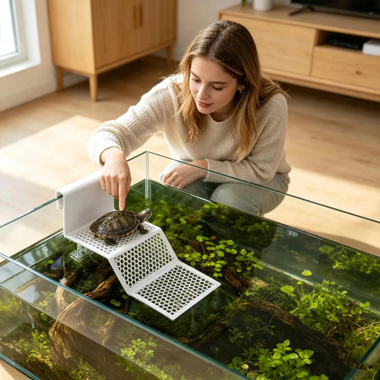 Verstellbare Saugnapf-Schildkröten-Plattformen zum Abkochen, hängende Reptilien-Ruhestätte mit Clip, Aquarium-Rampe für Schildkröten, Frösche, Neptūnsalamander – Detail 4