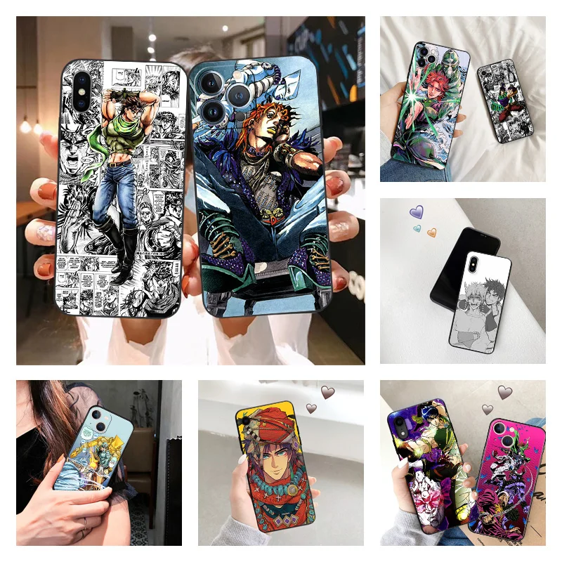 Black Matte Phone Case for iphone 16Pro 15 14 13 12 Mini 11 16 Pro Max 7 8 Plus X XS XR JOJO's Joseph Joestar Anime Soft Cover