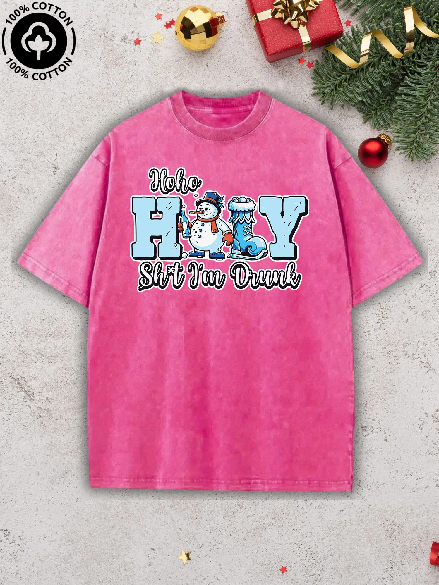 

Ho Ho Holy Men's Printed Tee, 100% Cotton Retro Unisex Pink T-Shirt, Street Style Loose Fit Tee
