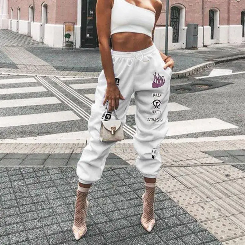 Letter Print Sweatpants Baggy Pants Women Joggers Harajuku Wide Leg Pencil Trousers Loose High Waist Sweat Pants Fight Night