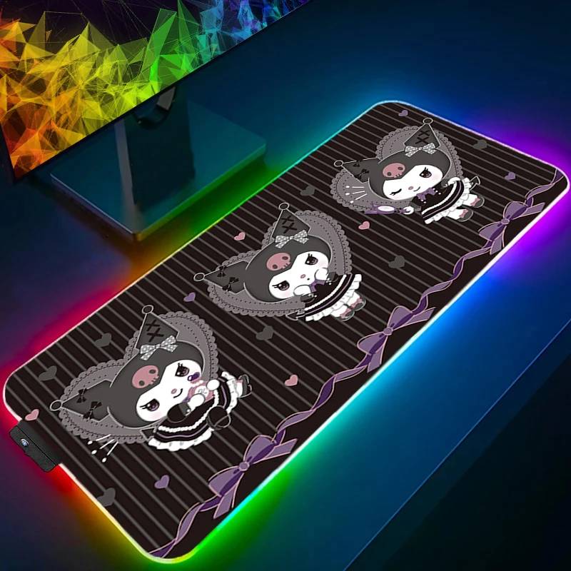 LED XXL Mouse Pad Kuromi Anime Gamer Computer RGB Kawaii Notebook Mousepad Gaming Accessories Tablet Varmilo Keyboard Backlight