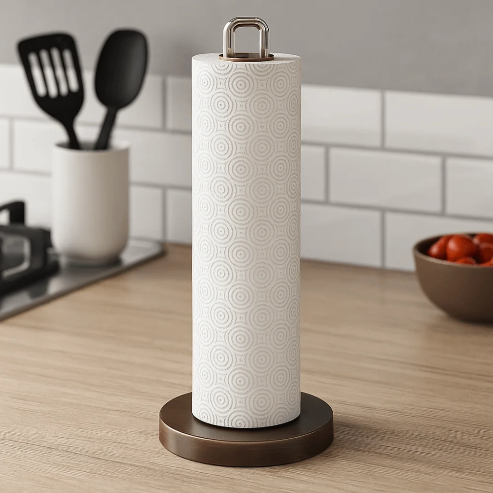 

Stainless Steel Paper Towel Stand One-Handed Tear Non-Slip Paper Towel Rack Durable Sturdy Wood Paper Towel Holder Kitchen