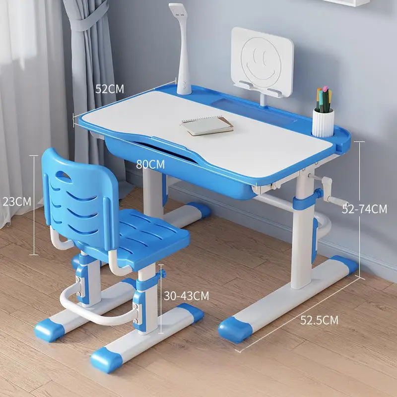 Adjustable Kids Study Desk and Chair Set Children's Writing Table Tiltable Drawing Desk for Home Learning 80x52cm