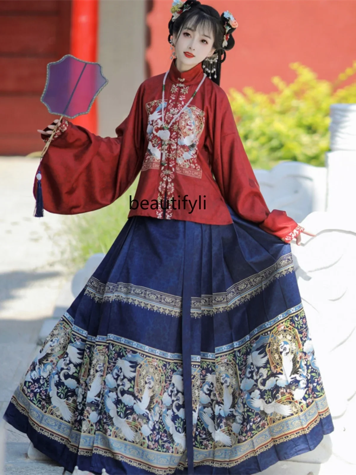 

Spring and Autumn Hanfu New Full Set Horse-Face Skirt Adult Stand Collar Placket Daily Autumn