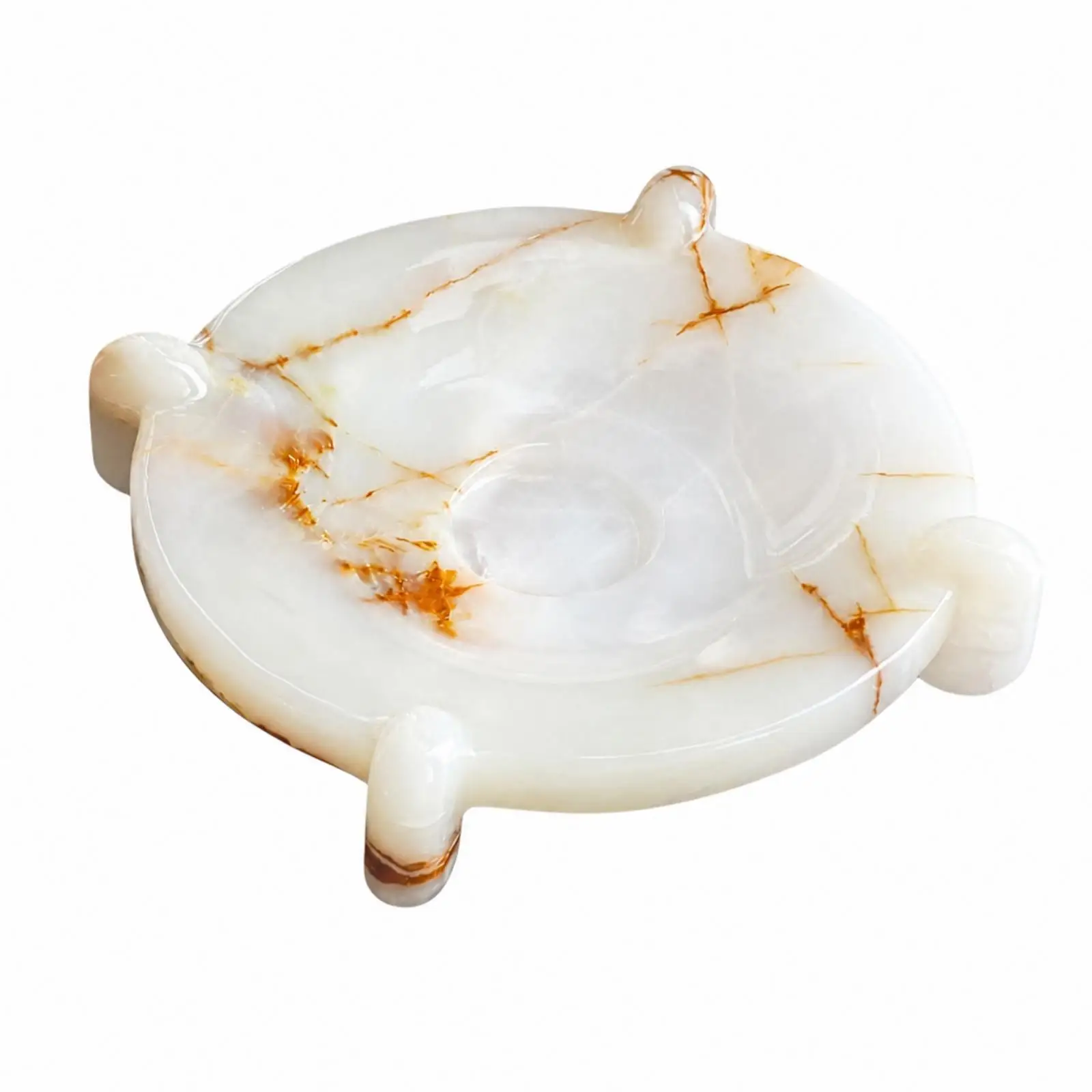 Round Stone Tray Hand Carved Jade Fruit Bowl for Table Centerpiece Luxury Display