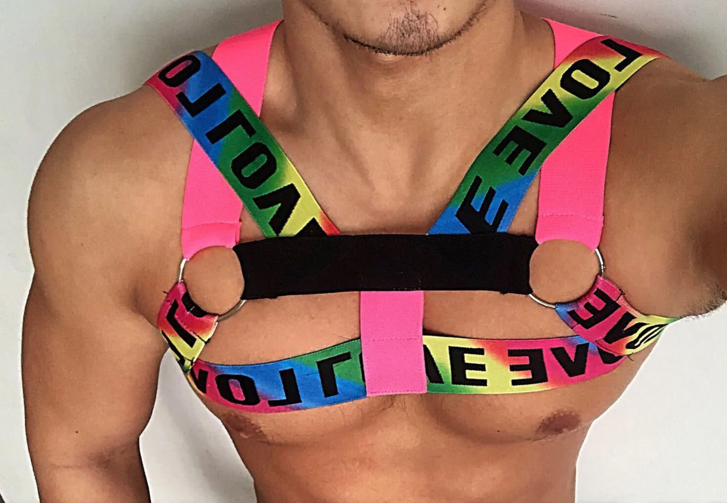 Original Design Men\'s Rainbow Love Chest Strap Sexy Shoulder Strap Harness Songkran festival Gogo Costumes