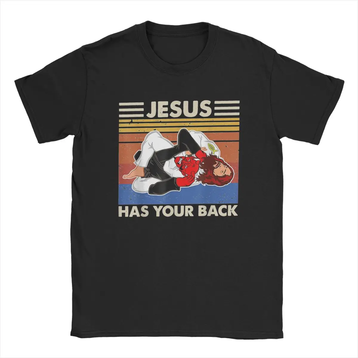 Men Jiu Jitsu Jesus Has Your Back M.M.A Brazilian T Shirts 100% Cotton Tops Vintage Short Sleeve Crew Neck Tees Party T-Shirt